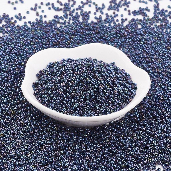 PandaHall TOHO Japanese Seed Beads, Round, 11/0, (88) Metallic Cosmos, 2x1.5mm, Hole: 0.5mm, about 42000pcs/pound Glass Blue