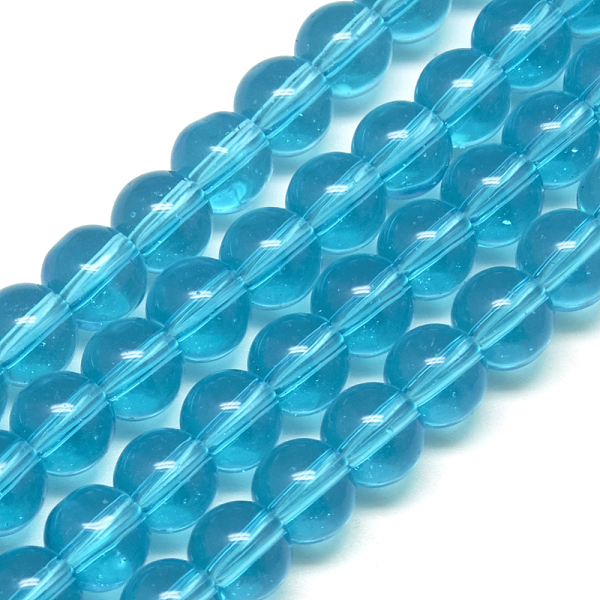 PandaHall Transparent Glass Beads Strands, Round, Dodger Blue, 4mm, Hole:0.5mm, about 13 inch/strand, about 80pcs/strand Glass Round Blue