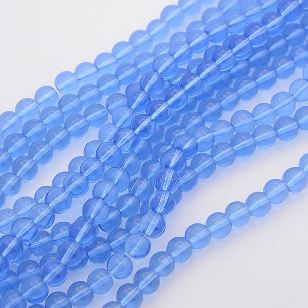 PandaHall Transparent Glass Beads Strands, Round, Light Blue, 6mm, Hole:0.5mm, about 13 inch/strand, about 52pcs/strand Glass Round Blue