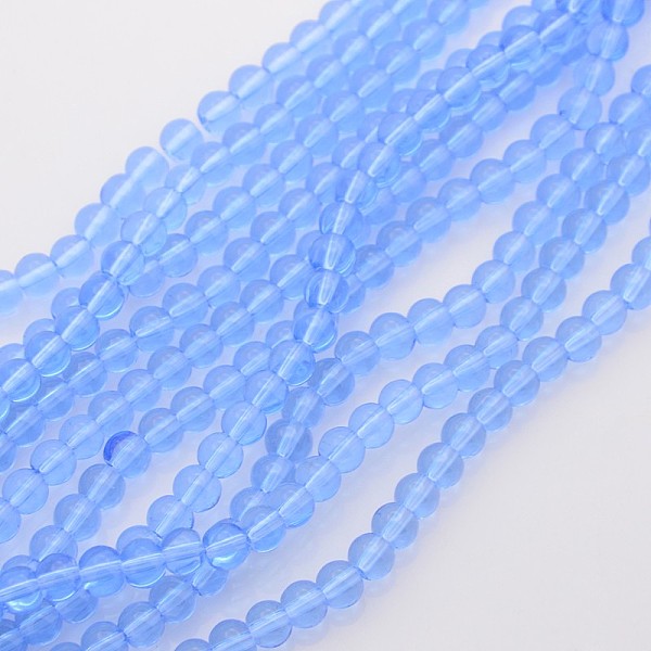 PandaHall Transparent Glass Beads Strands, Round, Light Blue, 8mm, Hole: 1mm, about 14 inch/strand, about 42pcs/strand Glass Round Blue