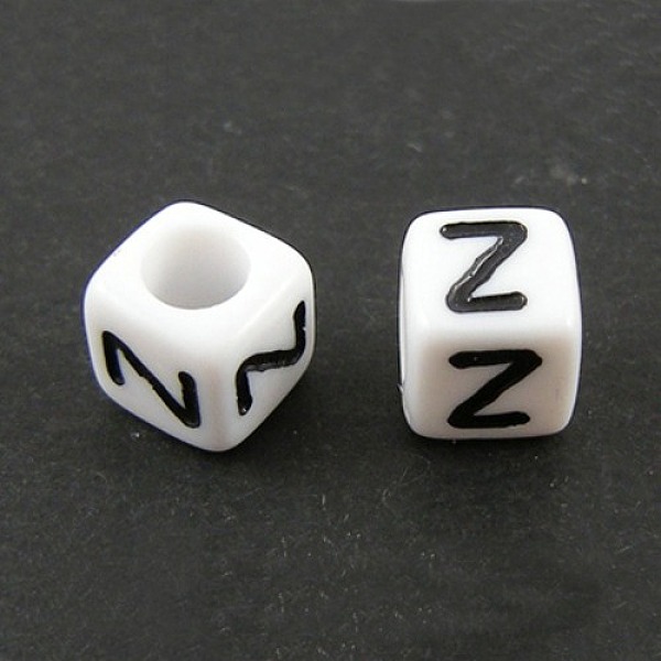 PandaHall White Letter Acrylic Cube Beads, Horizontal Hole, Letter Z, Size: about 6mm wide, 6mm long, 6mm high, hole: 3.2mm, about...