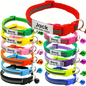 Personalized Reflective Cat Collars With Bell, Pet Kitten Collar With Pet Pendant, Custom Engraved Pet Name Cat Id Tag Pendant - Perfect Gift For Your Pet!