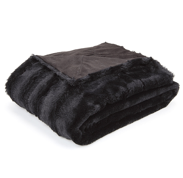 Soft Faux Fur Microplush Reversible Throw Blanket - 86 x 86 - Black