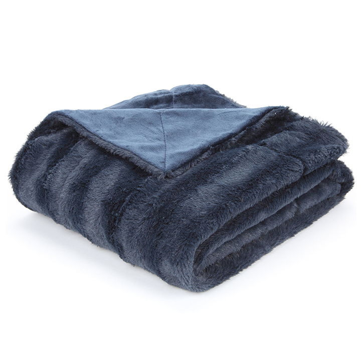 Soft Faux Fur Microplush Reversible Throw Blanket - 86 x 86 - Blue