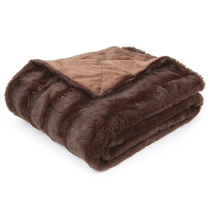 Soft Faux Fur Microplush Reversible Throw Blanket - 86 x 86 - Chocolate