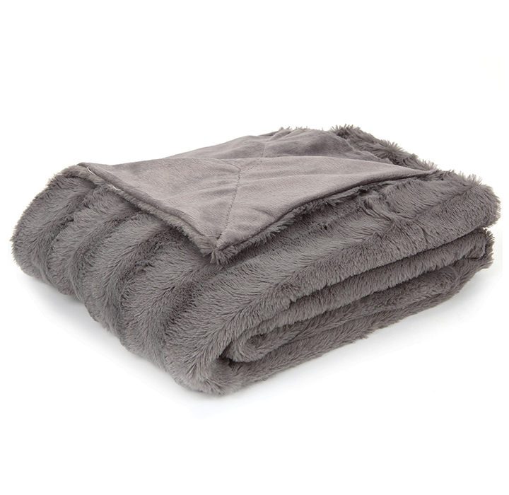 Soft Faux Fur Microplush Reversible Throw Blanket - 86 x 86 - Grey