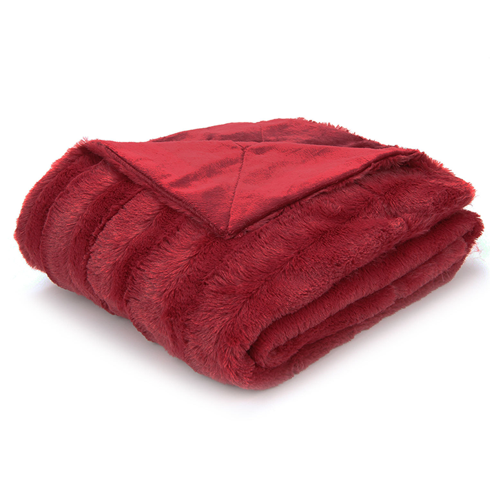 Soft Faux Fur Microplush Reversible Throw Blanket - 86 x 86 - Maroon