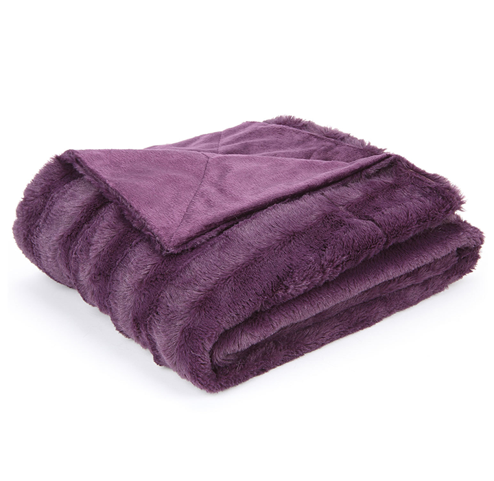 Soft Faux Fur Microplush Reversible Throw Blanket - 86 x 86 - Purple