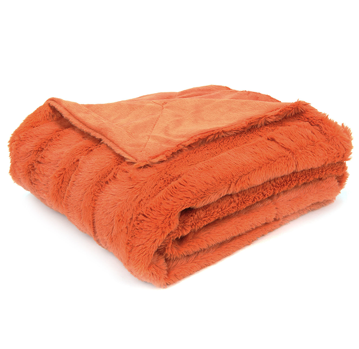 Soft Faux Fur Microplush Reversible Throw Blanket - 86 x 86 - Rust