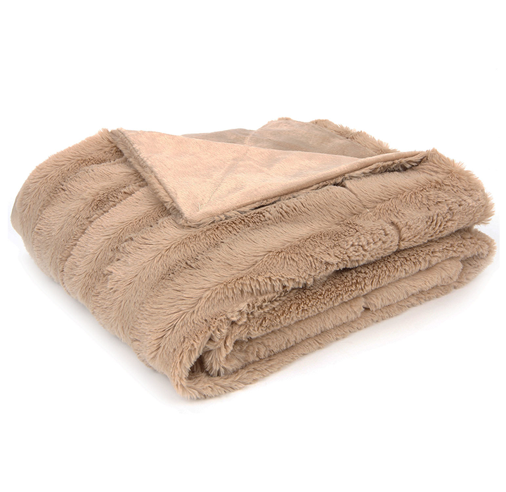 Soft Faux Fur Microplush Reversible Throw Blanket - 86 x 86 - Sand