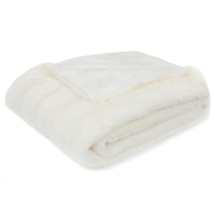 Soft Faux Fur Microplush Reversible Throw Blanket - 86 x 86 - White