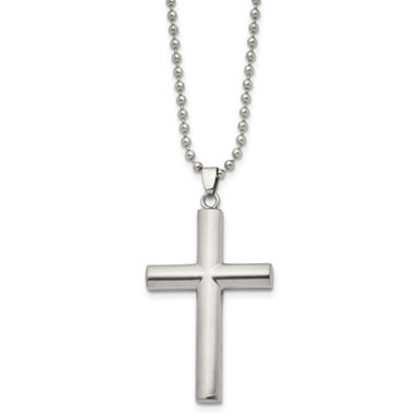 Stainless Steel Brushed and Polished Cross 22-inch Necklace