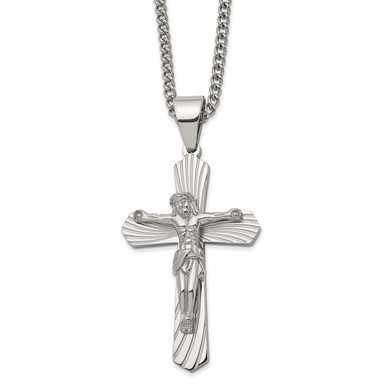 Stainless Steel Polished Crucifix 24-inch Necklace