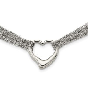 Stainless Steel Polished Multi Strand Heart Toggle 17-inch Necklace