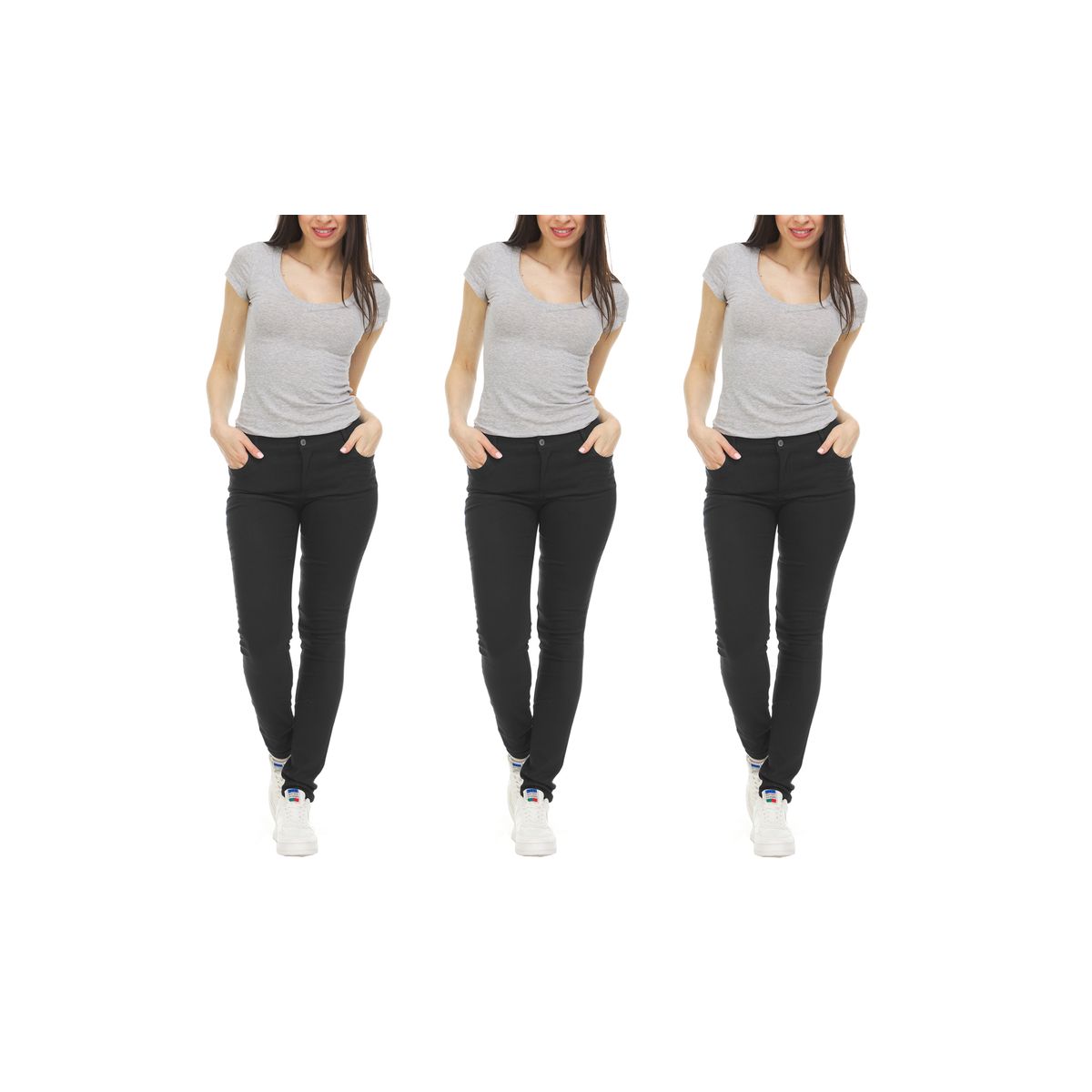 Stretchy Skinny Chino Pants for Women (3-Pack) - 13/14 - Black