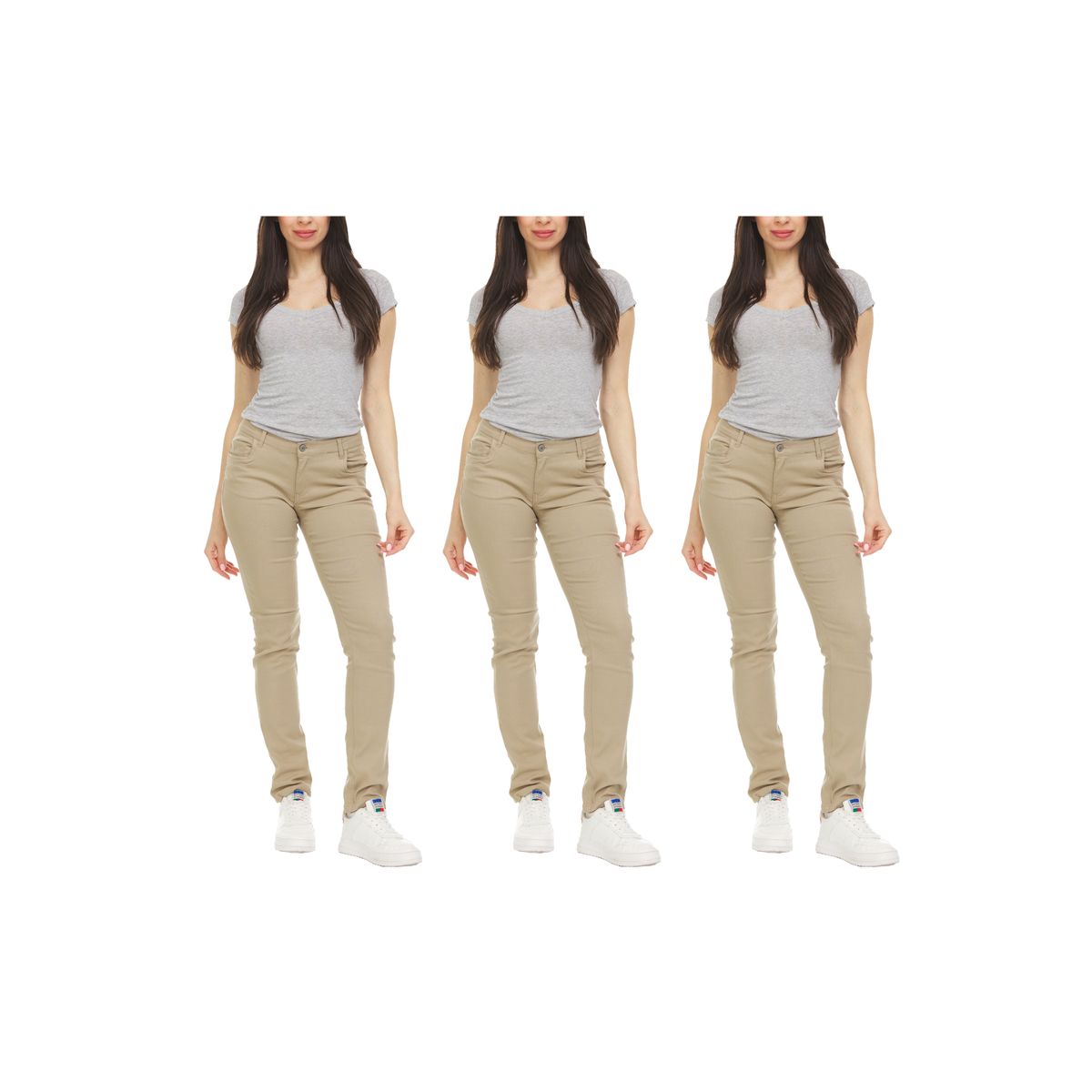 Stretchy Skinny Chino Pants for Women (3-Pack) - 13/14 - Khaki