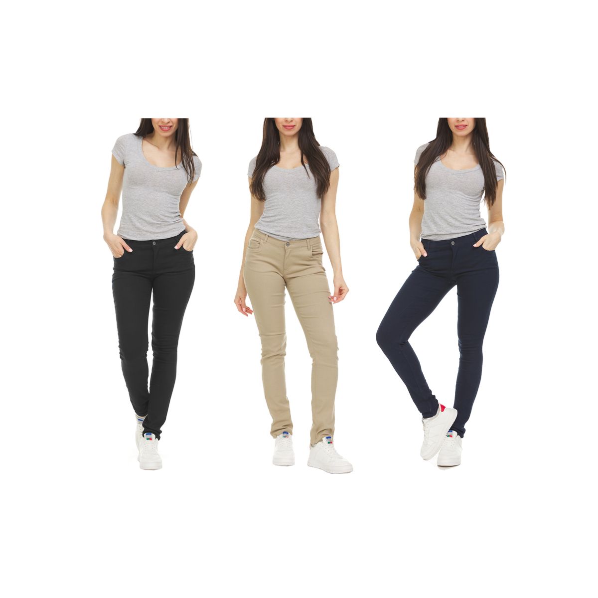 Stretchy Skinny Chino Pants for Women (3-Pack) - 15/16 - Black / Khaki / Navy