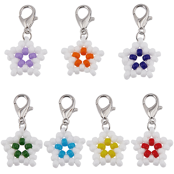 SUNNYCLUE 21Pcs 7 Colors Star Glass Seed Beaded Locking Stitch Markers