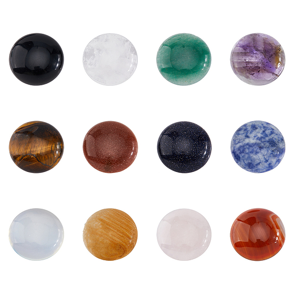 SUPERFINDINGS 12Pcs 12 Styles Natural & Synthetic Mixed Gemstone Cabochons