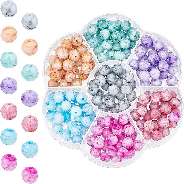 SUPERFINDINGS 175Pcs 7 Colors Opaque Baking Painted Crackle Glass Beads