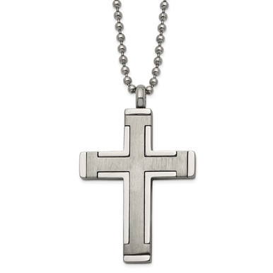 Titanium 22-in Brushed and Polished Cross Necklace