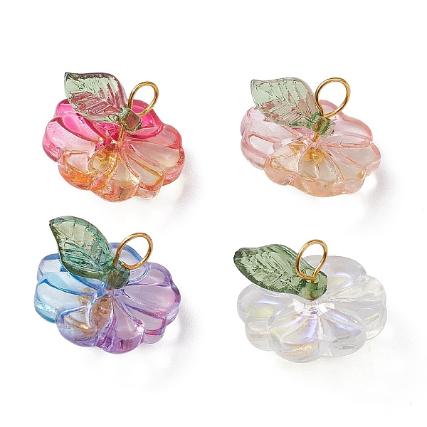 Transparent Glass Flower with Acrylic Leaf Pendants