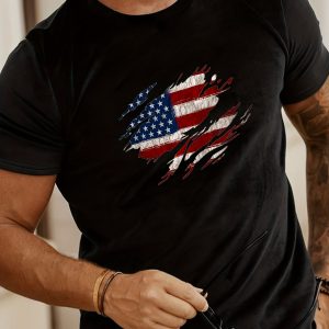 Trendy American Flag Pattern Print Men's Comfy Chic T-shirt, Graphic Tee Men's Summer Outdoor Clothes, Men's Clothing, Tops For Men, Gift For Men