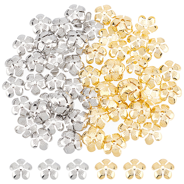 Unicraftale 100 Pcs 2 Colors 304 Stainless Steel Bead Caps