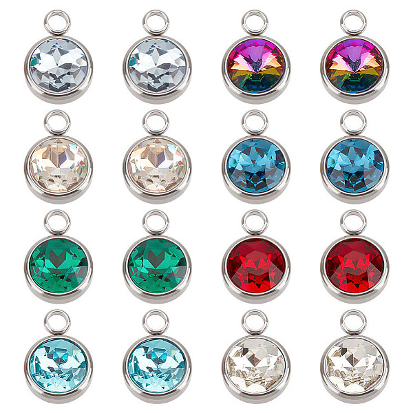 Unicraftale 16Pcs 8 Colors Glass Charms