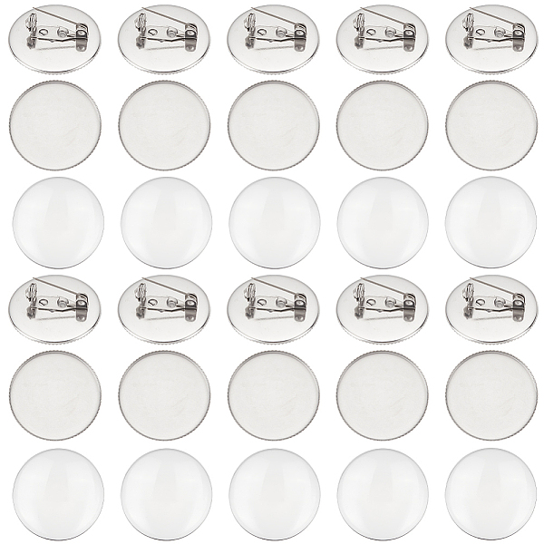 Unicraftale 30 Sets Blank Dome Glass Flat Round Brooch