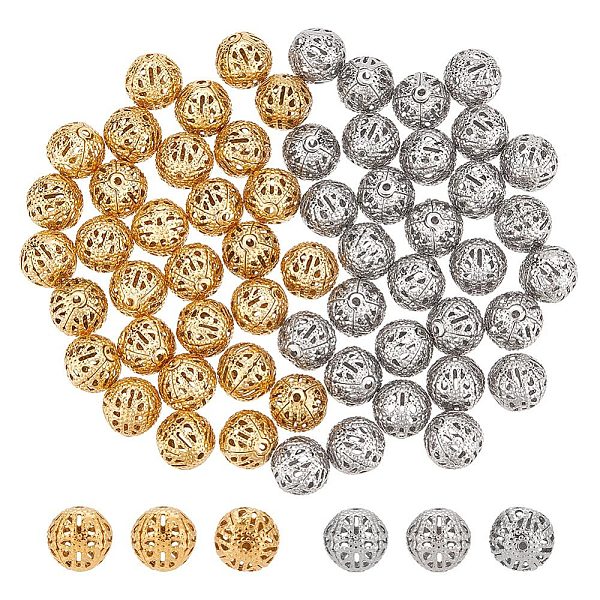 Unicraftale 60Pcs 2 Colors 304 Stainless Steel Hollow Round Beads