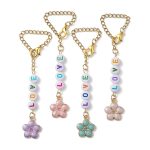 Flower Alloy Enamel Pendant Decorations, with 304 Stainless Steel Leverback Earrings Findings, Mixed Color, 31mm, 20pcs/box