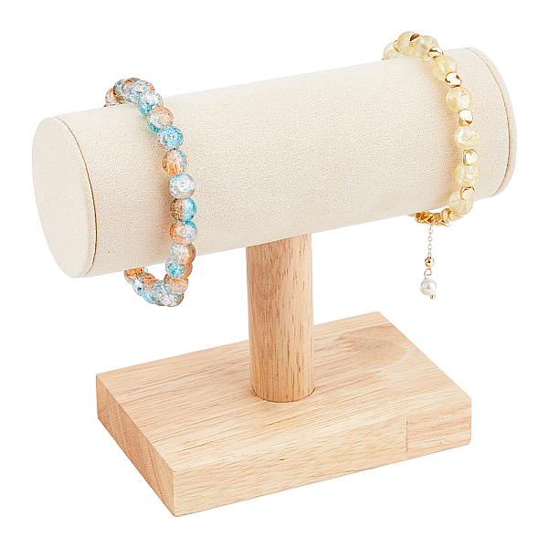 Velvet T-Bar Bracelet Display Stands with Wood Base