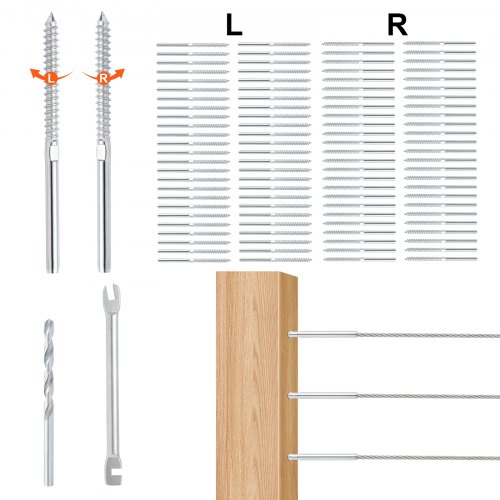 VEVOR 122 Pack Cable Railing Swage Threaded Stud Tension End Fitting Terminal for 1/8" Deck Cable Railing, T316 Stainless Steel, Cable Railing Tension