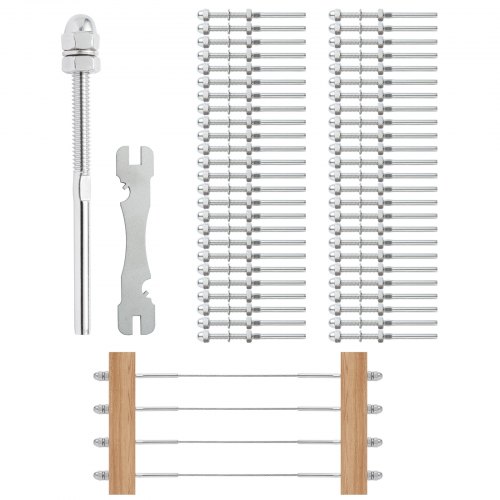 VEVOR 51 Pack Cable Railing Swage Threaded Stud Tension End Fitting Terminal for 1/8" Deck Cable Railing, T316 Stainless Steel, Cable Railing Tensione