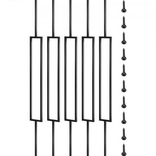 VEVOR Deck Balusters, 10 Pack Metal Deck Spindles, 44"x0.5" Staircase Baluster with Screws, Iron Deck Railing for Wood and Composite Deck, Stylish Bla