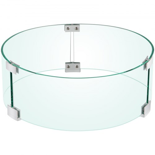 VEVOR Fire Pit Wind Guard, 17 x 17 x 6 Inch Glass Flame Guard, Round Glass Shield, 1/4-Inch Thick Fire Table, Clear Tempered Glass Flame Guard, Alumin