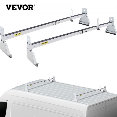 VEVOR Van Roof Ladder Rack, 2 Bars, 331 LBS Capacity, 52"-63.8" Adjustable Steel Roof Rack Cross Bar with Ladder Stoppers, Fit Vans with Rain Gutters,