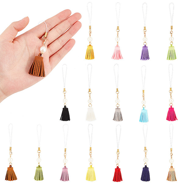 WADORN 16Pcs 16 Colors Faux Suede Polyester Tassel Pendant Decorations