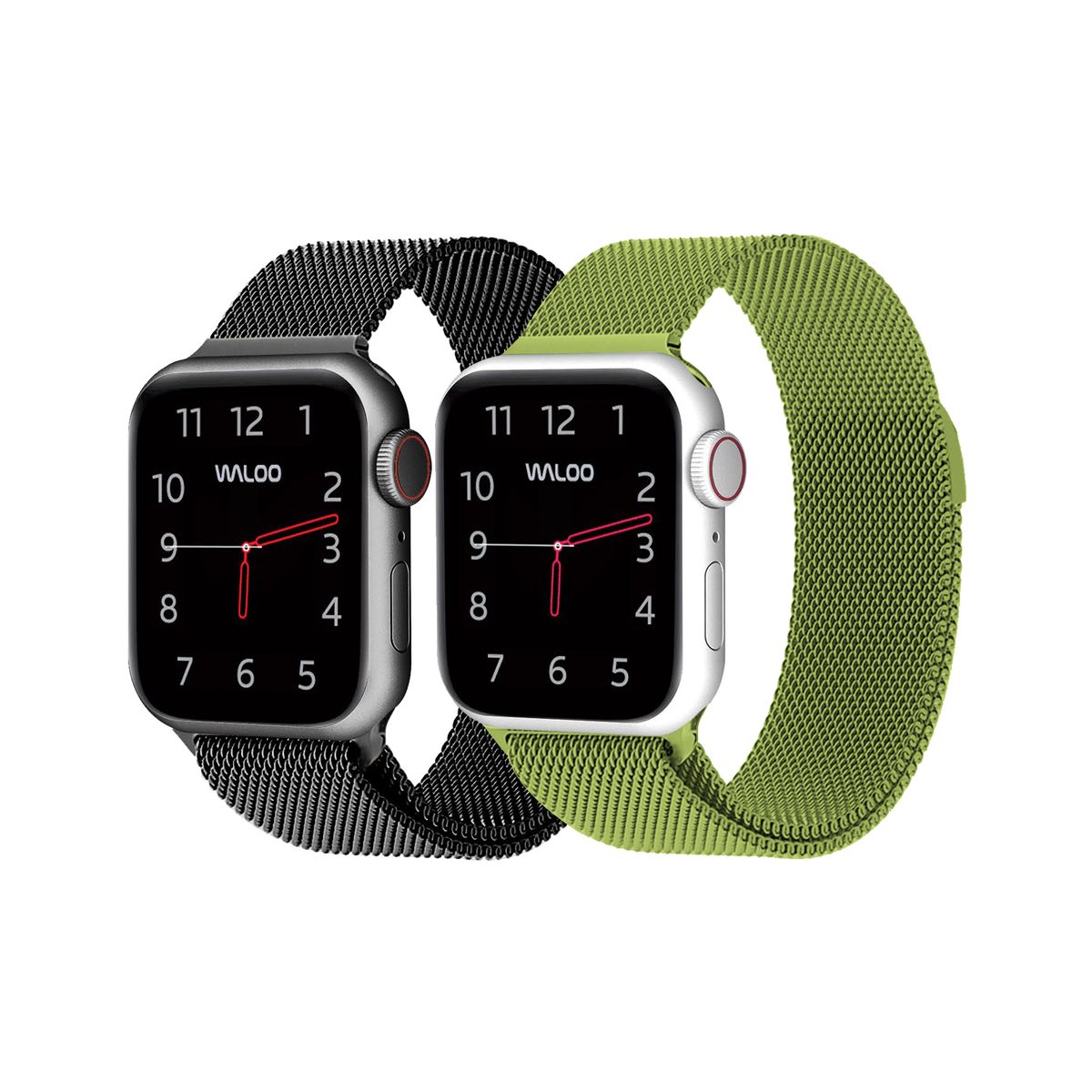 Waloo® Milanese Watch Band for Apple Watch Series 1-7 (2-Pack) - 38/40/41 - Black / Green