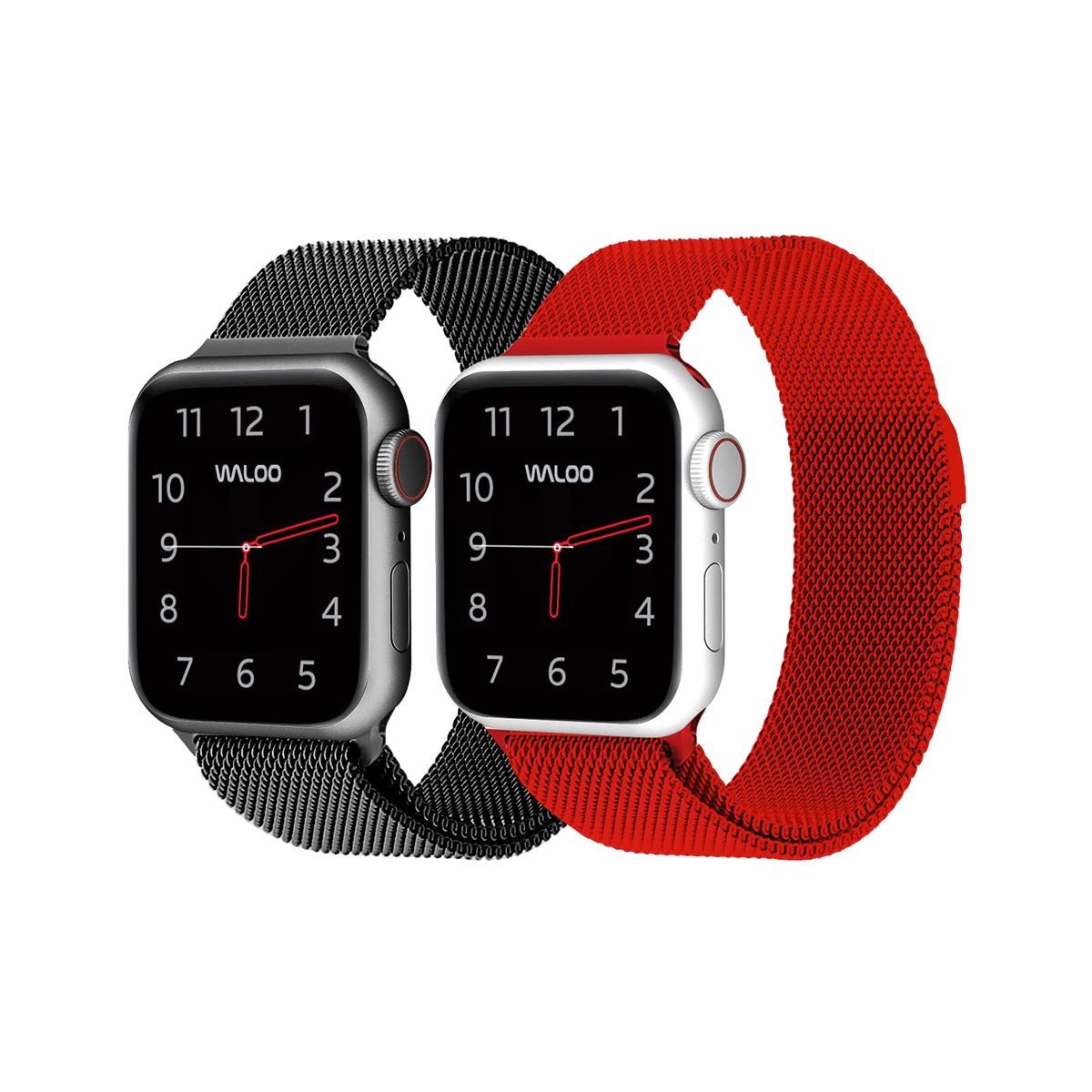 Waloo® Milanese Watch Band for Apple Watch Series 1-7 (2-Pack) - 38/40/41 - Black / Red