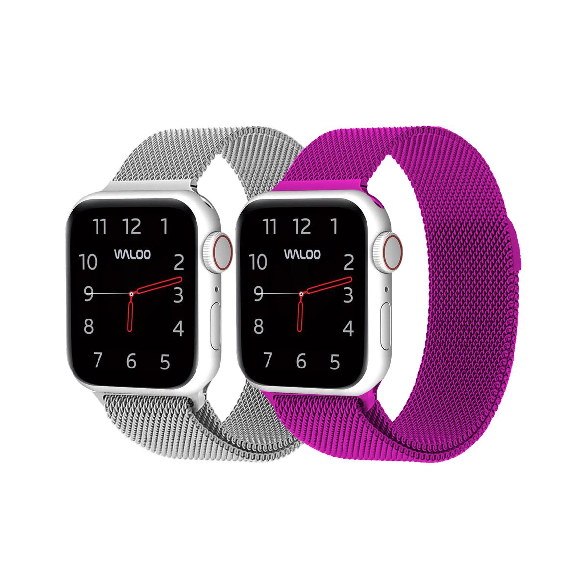 Waloo® Milanese Watch Band for Apple Watch Series 1-7 (2-Pack) - 38/40/41 - Silver / Purple