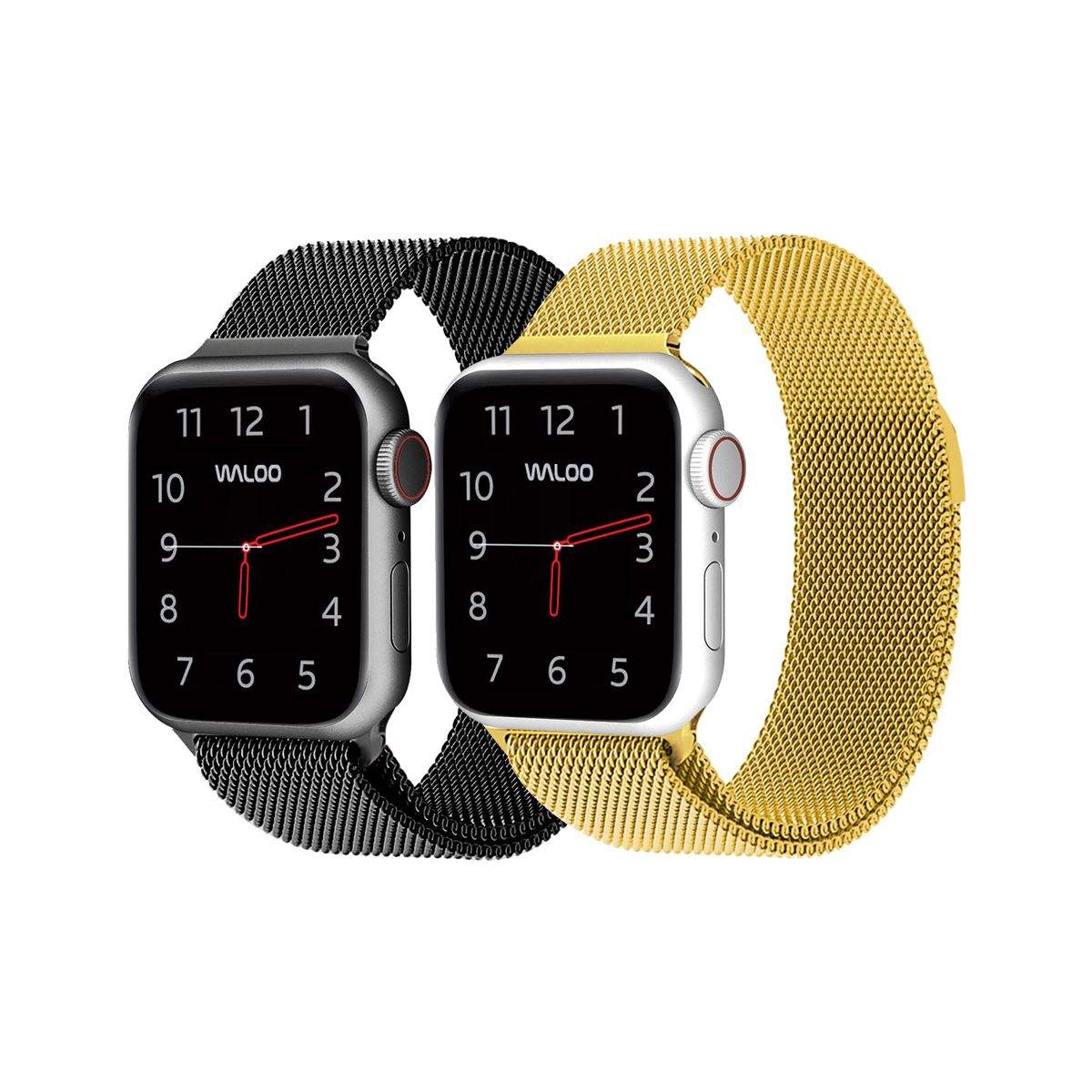 Waloo® Milanese Watch Band for Apple Watch Series 1-7 (2-Pack) - 38/40/41 - Black / Gold