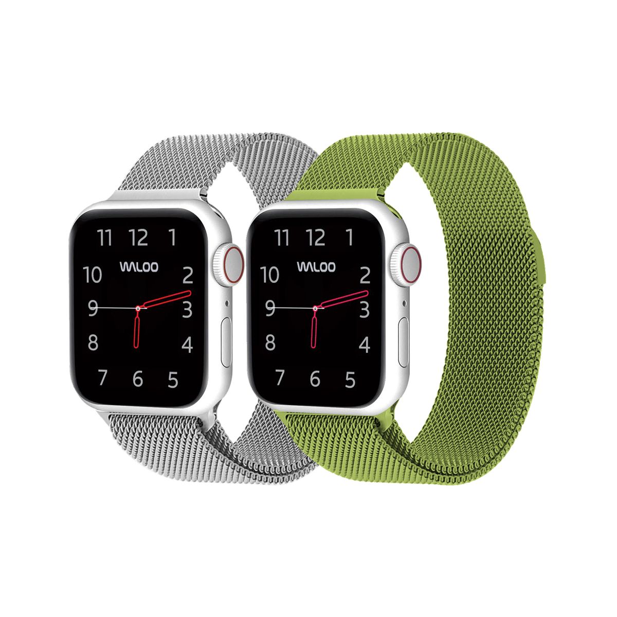 Waloo® Milanese Watch Band for Apple Watch Series 1-7 (2-Pack) - 38/40/41 - Silver / Green