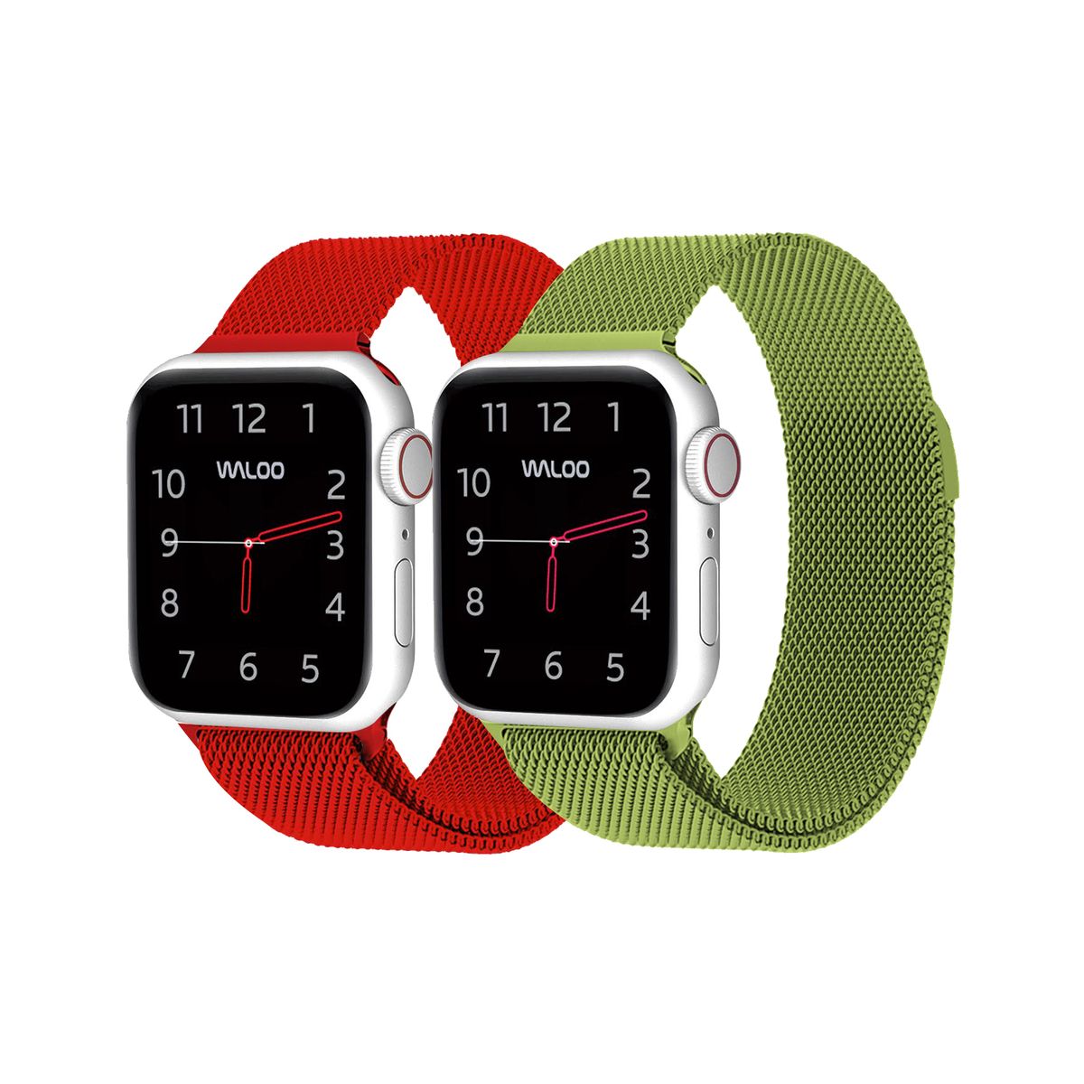 Waloo® Milanese Watch Band for Apple Watch Series 1-7 (2-Pack) - 38/40/41 - Red / Green