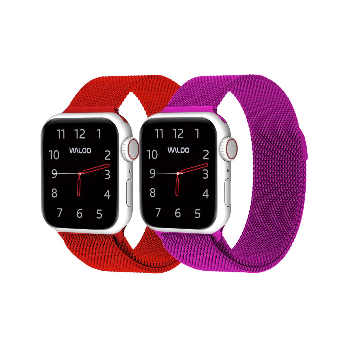 Waloo® Milanese Watch Band for Apple Watch Series 1-7 (2-Pack) - 38/40/41 - Red / Purple