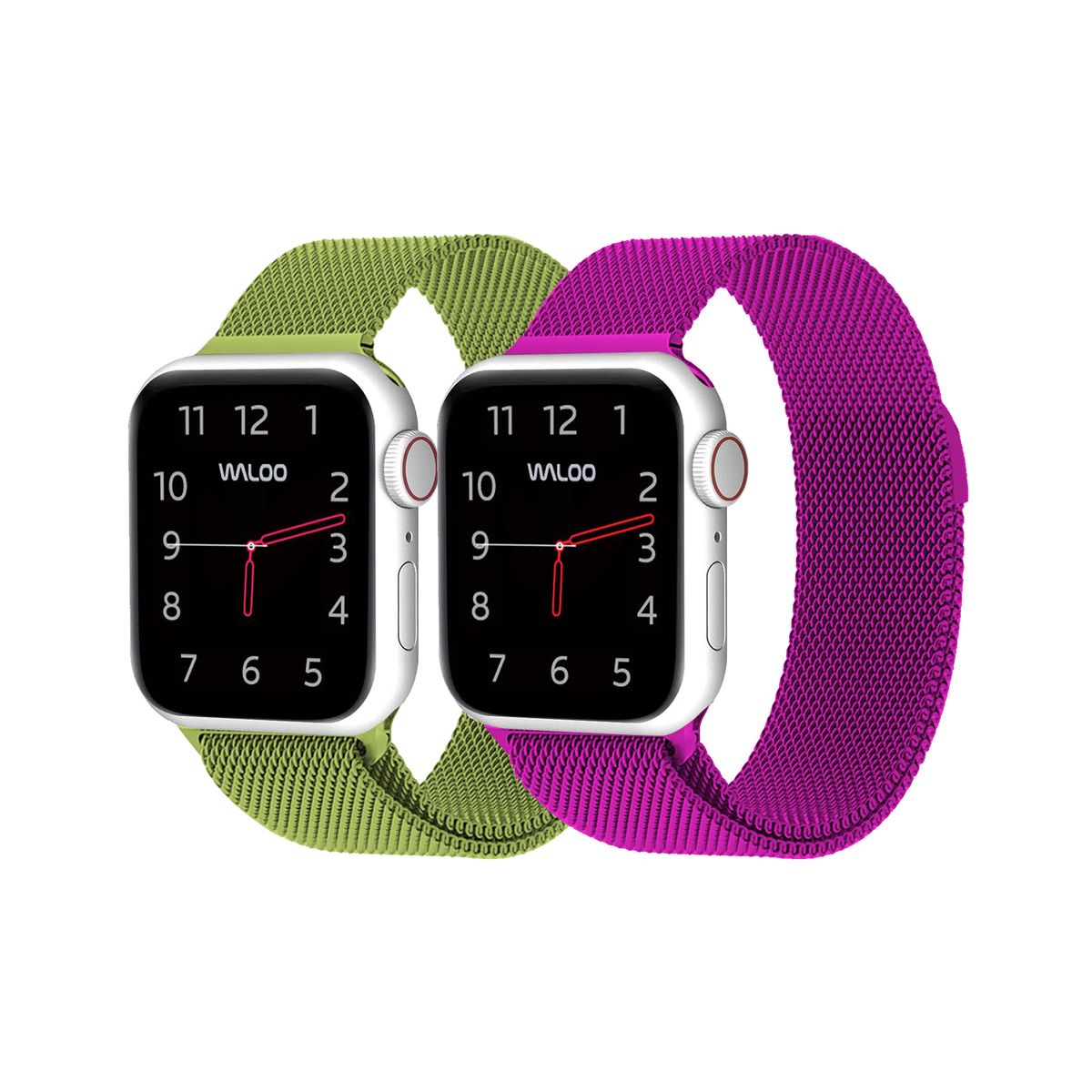 Waloo® Milanese Watch Band for Apple Watch Series 1-7 (2-Pack) - 38/40/41 - Green / Purple