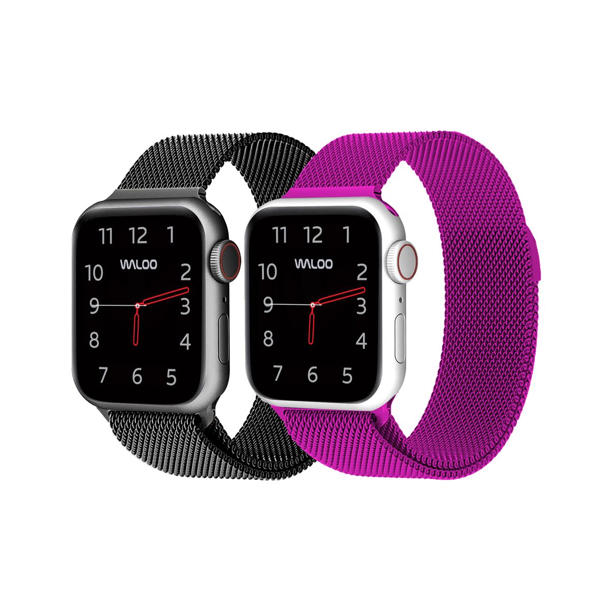 Waloo® Milanese Watch Band for Apple Watch Series 1-7 (2-Pack) - 38/40/41 - Black / Purple