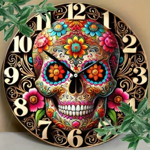 1 Day of The Dead Inspired Graphic Sign 8X8 Inch Metal Hanging Picture with Floral Skull for Home Decor - Non-Appliances