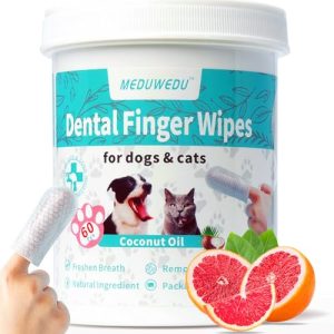 Dental Care Finger Wipes 60 Counts,Teeth Cleaning Finger Wipes for Dogs & Cats,Reduces Plaque & Freshens Breath, Grapefruit Scent Grapefruit 04-Dental